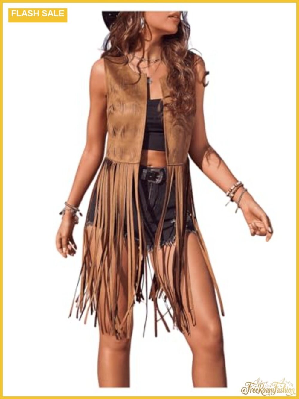 Faux Suede Sleeveless Vest with Tassels Western Hippie Crop Jacket